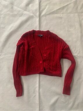 Fashion Nova Red Cropped Cable Knit Cardigan